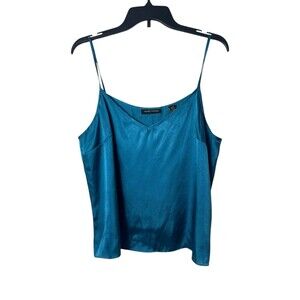Valerie Stevens XL Teal Satin Silk Cami Tank Top Y2K Going Out Cocquette Fairy